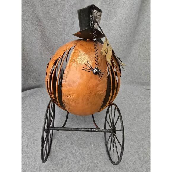 Spooky Halloween Pumpkin Coach Tea Light Decor 14" X 15" - Picture 4 of 8